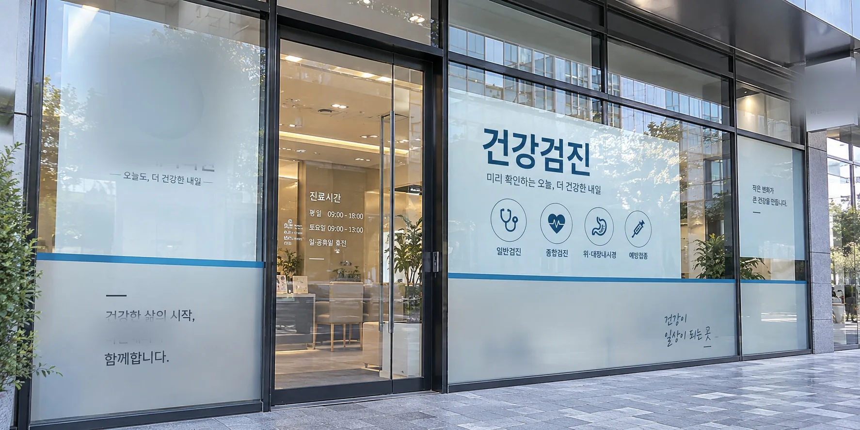 건물 유리면에 시공한 윈도우 그래픽 필름