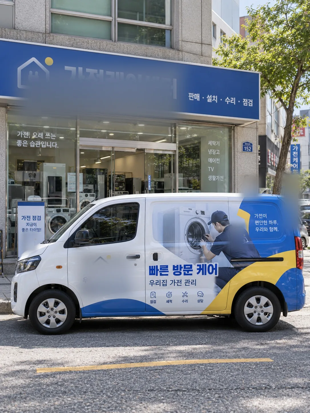 기업 광고로 랩핑한 밴 차량 측면