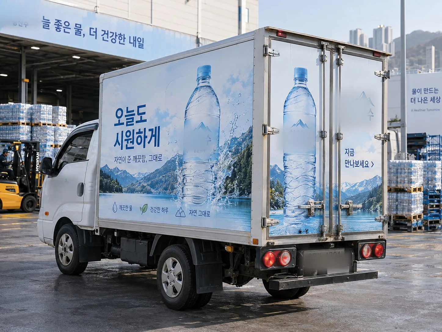 탑차 적재함 측면과 후면에 시공한 광고