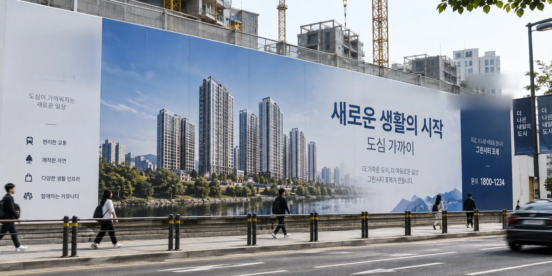 공사 현장 가림막에 시공한 대형 실사출력물