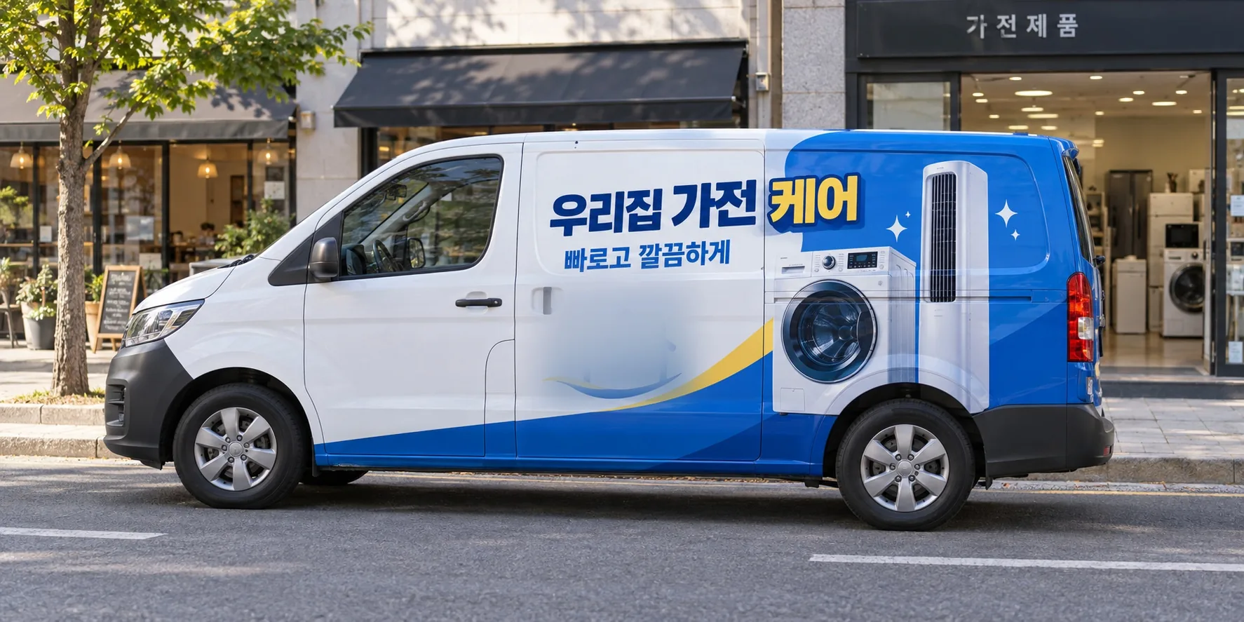 기업 광고로 전체 랩핑한 밴 차량